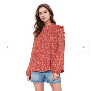 *PERFECT for THANKSGIVING!* Pleione Floral Ruffle High-Neck Blouse | Women’s XL